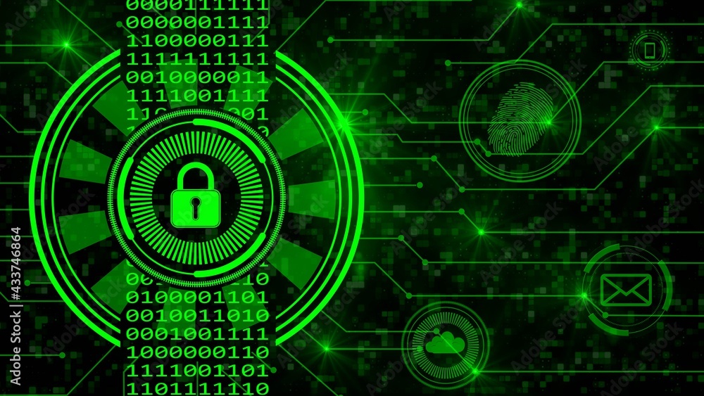 Aufkleber secure technology concept - padlock binary code hud connecting lines fingerprint cloud mail - graphi