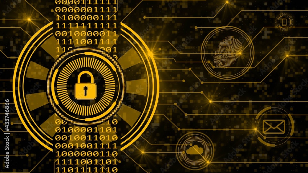 Poster secure technology concept - padlock binary code hud connecting lines fingerprint cloud mail - graphi