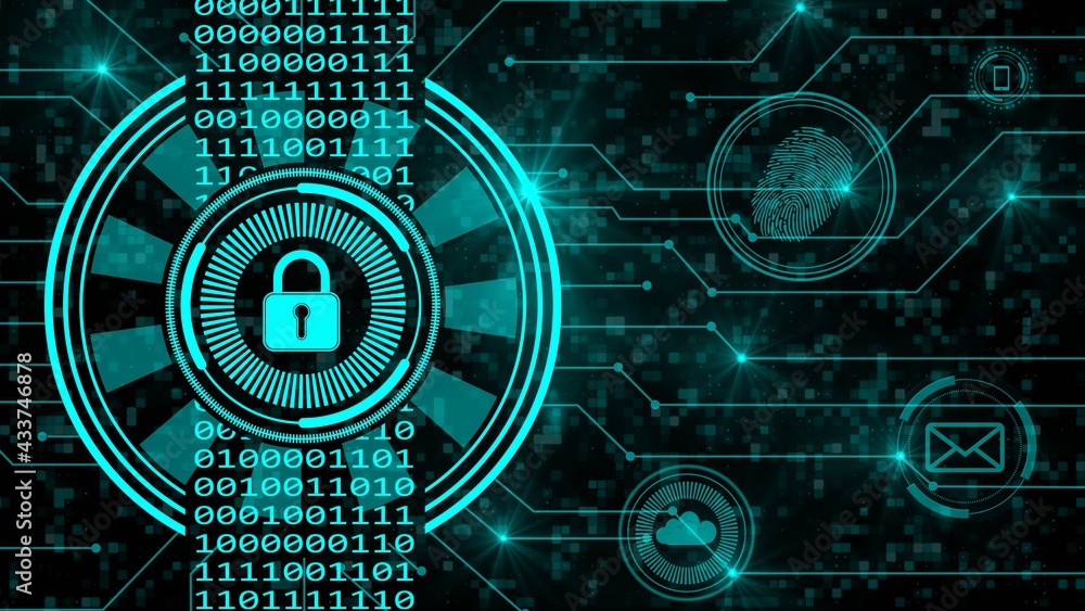 Aufkleber secure technology concept - padlock binary code hud connecting lines fingerprint cloud mail - graphi