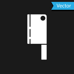 White Meat chopper icon isolated on black background. Kitchen knife for meat. Butcher knife. Happy Halloween party. Vector