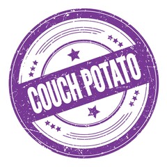 COUCH POTATO text on violet indigo round grungy stamp.