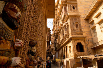 traditionally rajasthani puppet in streets of jaisalmer near poatwa haweli.
