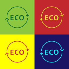 Pop art Banner, label, tag, logo for eco green healthy food icon isolated on color background. Organic product. Healthy food sticker. Vector