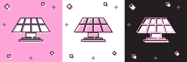 Set Solar energy panel icon isolated on pink and white, black background. Vector