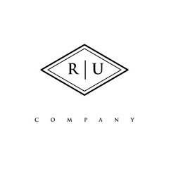 initial RU logo design vector