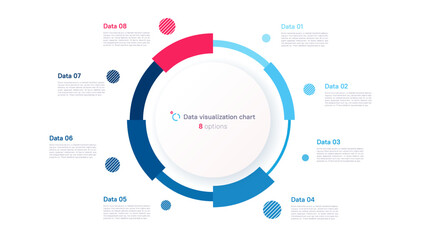 Vector pie chart infographic template in the form of pie chart divided by eight parts