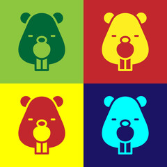 Pop art Beaver animal icon isolated on color background. Vector