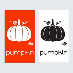 Pumpkin logo icon sign template. Pumpkin silhouette in black and white vector illustration.