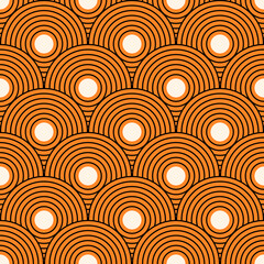 Seamless pattern with geometric shapes. Mid century art print. Vector illustration. Orange background.