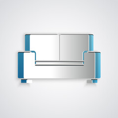 Paper cut Sofa icon isolated on grey background. Paper art style. Vector