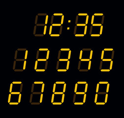 Digital numbers isolated on black background.