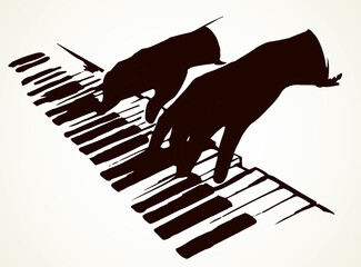 Hands on piano keyboard. Vector drawing © Marina