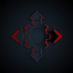 Paper cut Project team base icon isolated on black background. Business analysis and planning, consulting, team work, project management. Paper art style. Vector