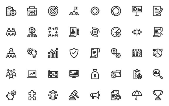 set of project management thin line icons, business, planning, startup