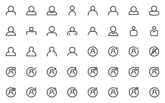 set of user line icons, identity, profile, account, people