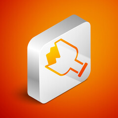 Isometric Broken bottle as weapon icon isolated on orange background. Silver square button. Vector