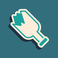Green Broken bottle as weapon icon isolated on green background. Long shadow style. Vector