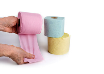 Colorful toilet paper on a white background
