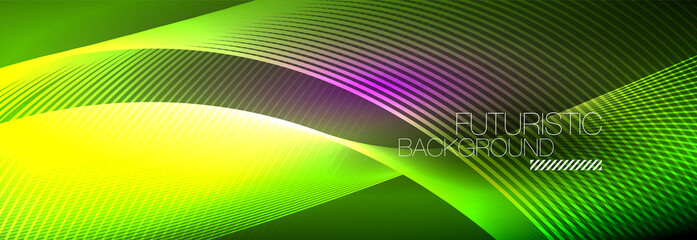 Fototapeta premium Abstract neon glowing light in the dark with waves. Shiny magic energy and motion concept, vector abstract wallpaper background