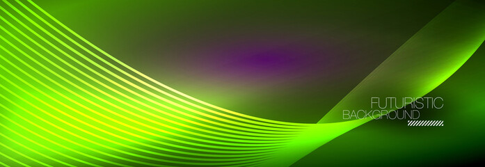 Abstract neon glowing light in the dark with waves. Shiny magic energy and motion concept, vector abstract wallpaper background
