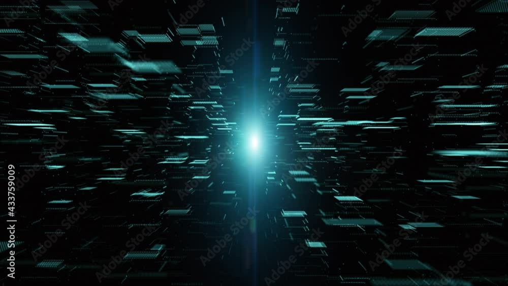 Poster technology digital particle and lighting cyberspace abstract background. 3d rendering animation 4k
