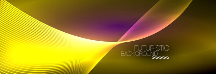Abstract neon glowing light in the dark with waves. Shiny magic energy and motion concept, vector abstract wallpaper background