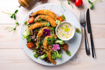 salad of shrimp, mixed greens