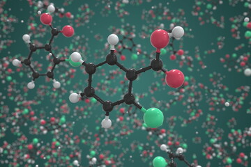 2-chlorobenzoic acid molecule. Ball-and-stick molecular model. Chemistry related 3d rendering