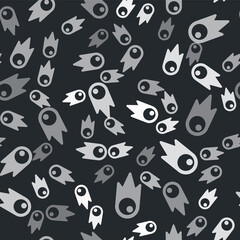 Fototapeta premium Grey Comet falling down fast icon isolated seamless pattern on black background. Vector