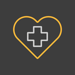 Cross inside heart vector icon on dark background