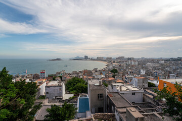 Aerial view of Fujian coastline, fishing village in Dongshan Island, Zhangzhou, Fujian, China