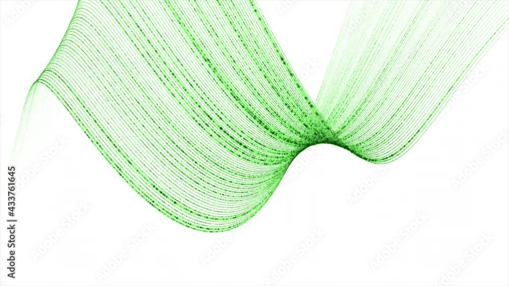 Poster line green color twist movement over white background, digital particle abstract background. 3d rend