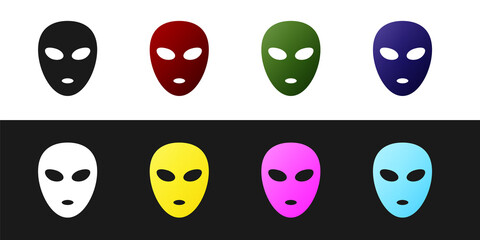 Set Alien icon isolated on black and white background. Extraterrestrial alien face or head symbol. Vector