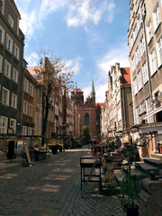 Gdansk - Old Town street selling old household items, old market. Cityscape of old streets in Gdansk, Poland, May 14, 2021.