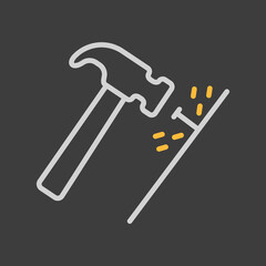 Hammer and nails vector icon on dark background