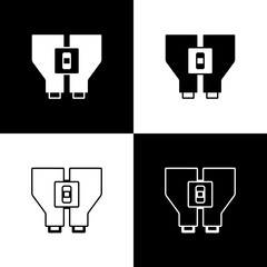 Set Binoculars icon isolated on black and white background. Find software sign. Spy equipment symbol. Vector