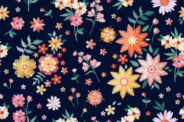 Floral embroidery. Seamless pattern with beautiful garden flowers. Fashion print for fabric, textile, wrapping paper.
