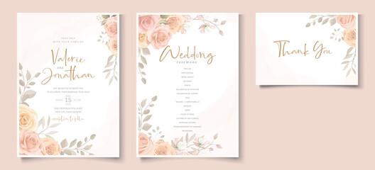 Elegant wedding invitation template with peach color floral theme