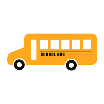 School Kids Bus Riding Yellow Transportation Vehicle Tourism Education on White Background Flat Graphic Illustration simple symbol closeup