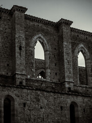 Detail of the Galgano Abbey in black and white