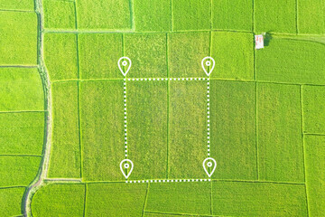 Land plot in aerial view. Gps registration survey of property, real estate for map with location,...