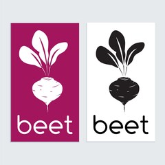 Beet icon sign logo template for logo, menu, label. Simple flat restaurant, vegetarian, nutrition food sign, concept for kitchen and cooking, grocery store. Isolated, Vector. Black and White, Purple.
