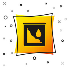 Black Drop in crude oil price icon isolated on white background. Oil industry crisis concept. Yellow square button. Vector