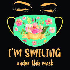 im smiling under this mask quarantine womens vintage sport poster design illustration vector