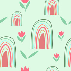 Green rainbow and flower and plant pattern, isolated on white background , Vector Illustration EPS 10