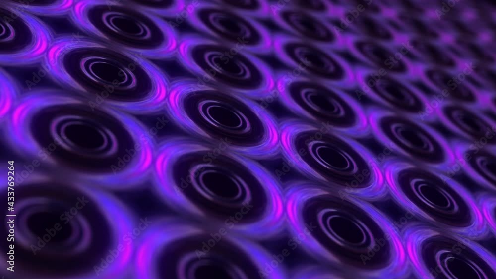 Aufkleber abstract led panel wall purple chrome background with circles animation. 4k 3d seamless loop round t