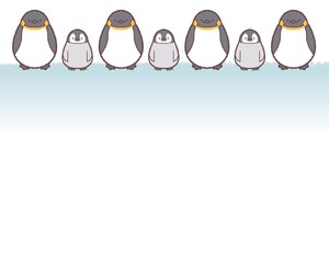エンペラーペンギン親子交互の氷上フレーム - obrazy, fototapety, plakaty