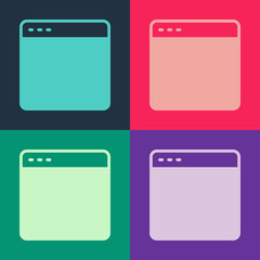 Pop art Browser window icon isolated on color background. Vector