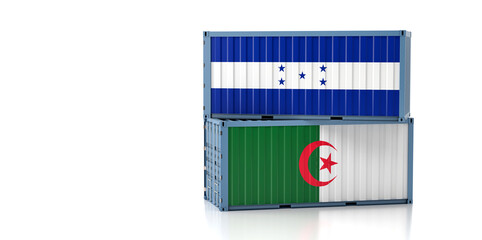 Two freight container with Honduras and Algeria flag. Copy space on the left side - 3D Rendering