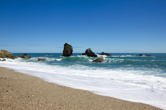 rock formationas Monro Beach, Coastal landscapes and view on the sea of the the West Coast at Monro Beach,  South Island. New Zealand